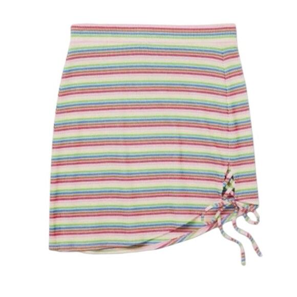 New Target Pride Asymmetrical Rainbow Striped Pull On Mini Skirt Size Large - Picture 3 of 5